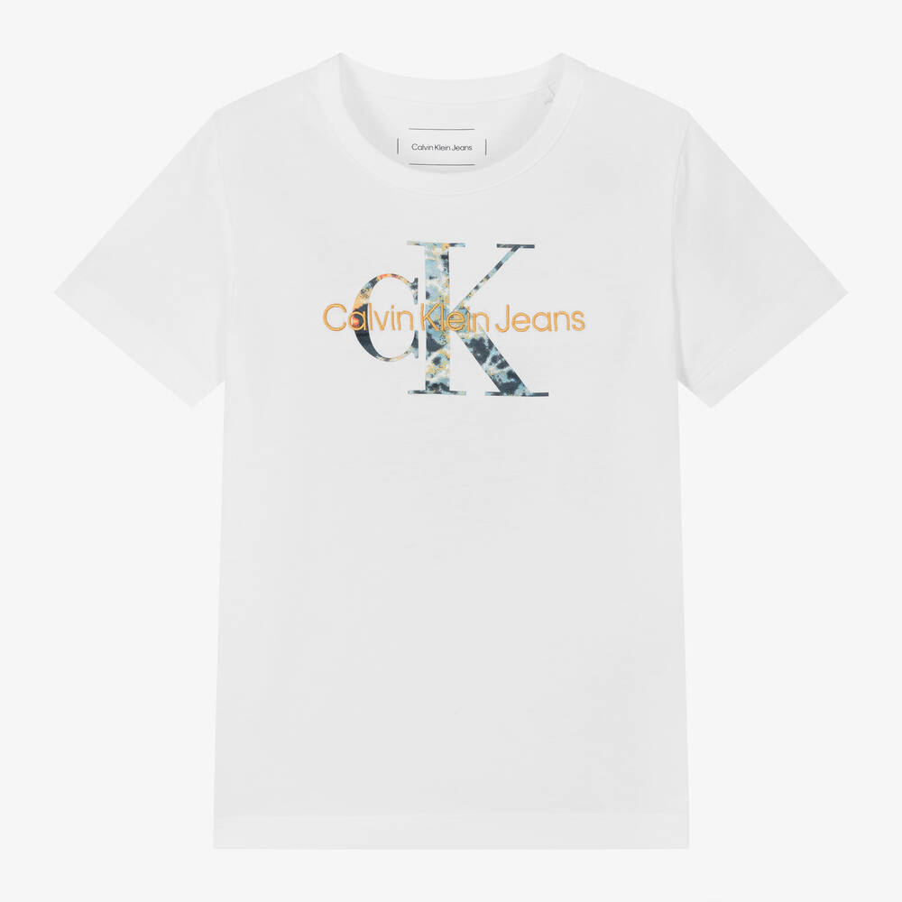 Calvin Klein - Boys White Cotton T-Shirt | Childrensalon