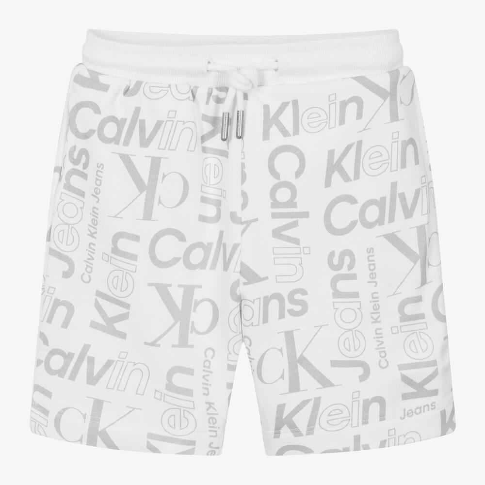 Calvin Klein - Boys White & Grey Cotton Shorts | Childrensalon
