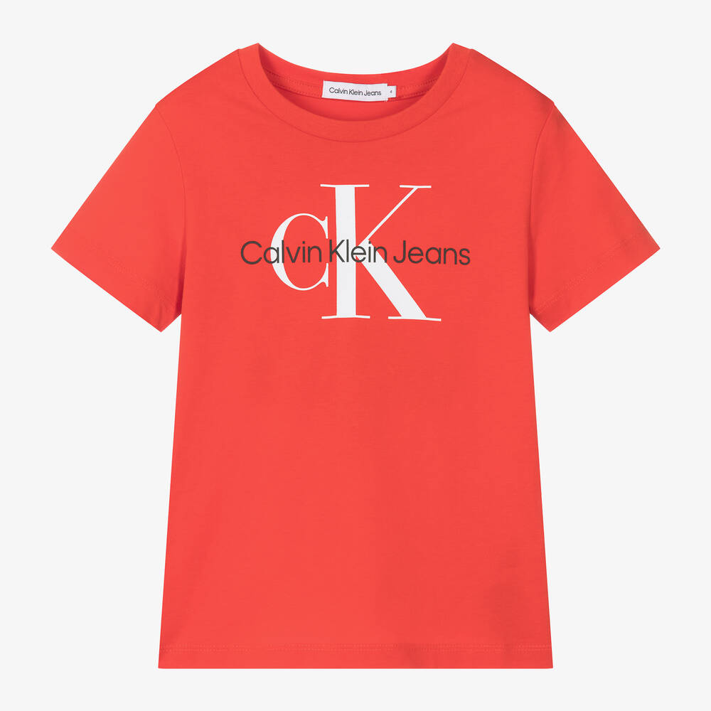 Calvin Klein - Bright Red Monogram Cotton T-Shirt | Childrensalon