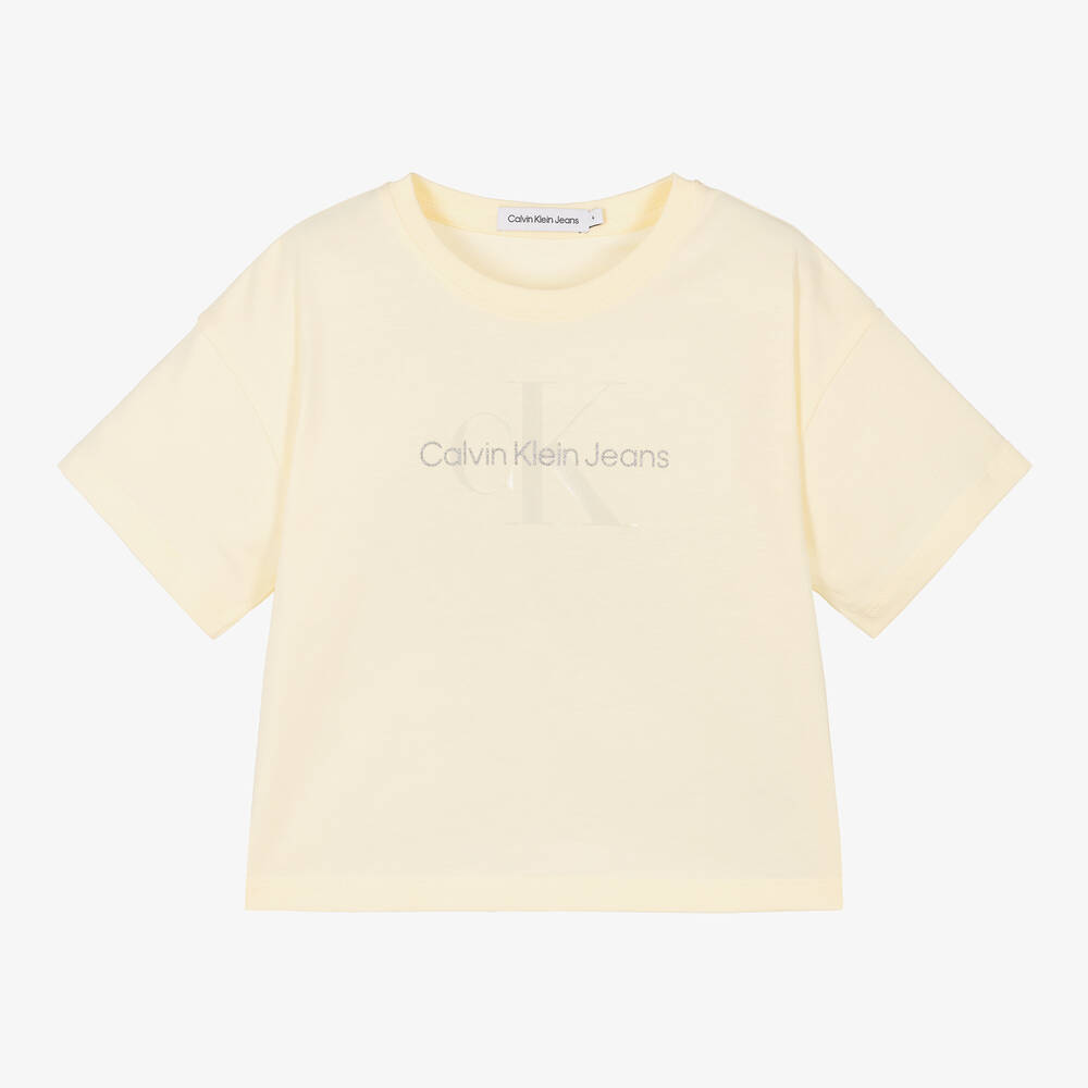 Calvin Klein Babies' Girls Beige Ck Cotton T-shirt In Gold