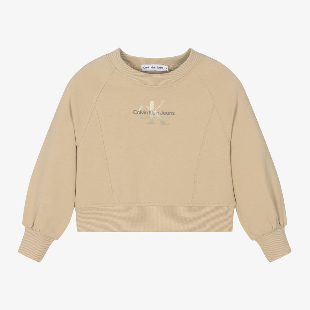 Calvin Klein Kids' Girls Beige Cotton Sweatshirt In Gold