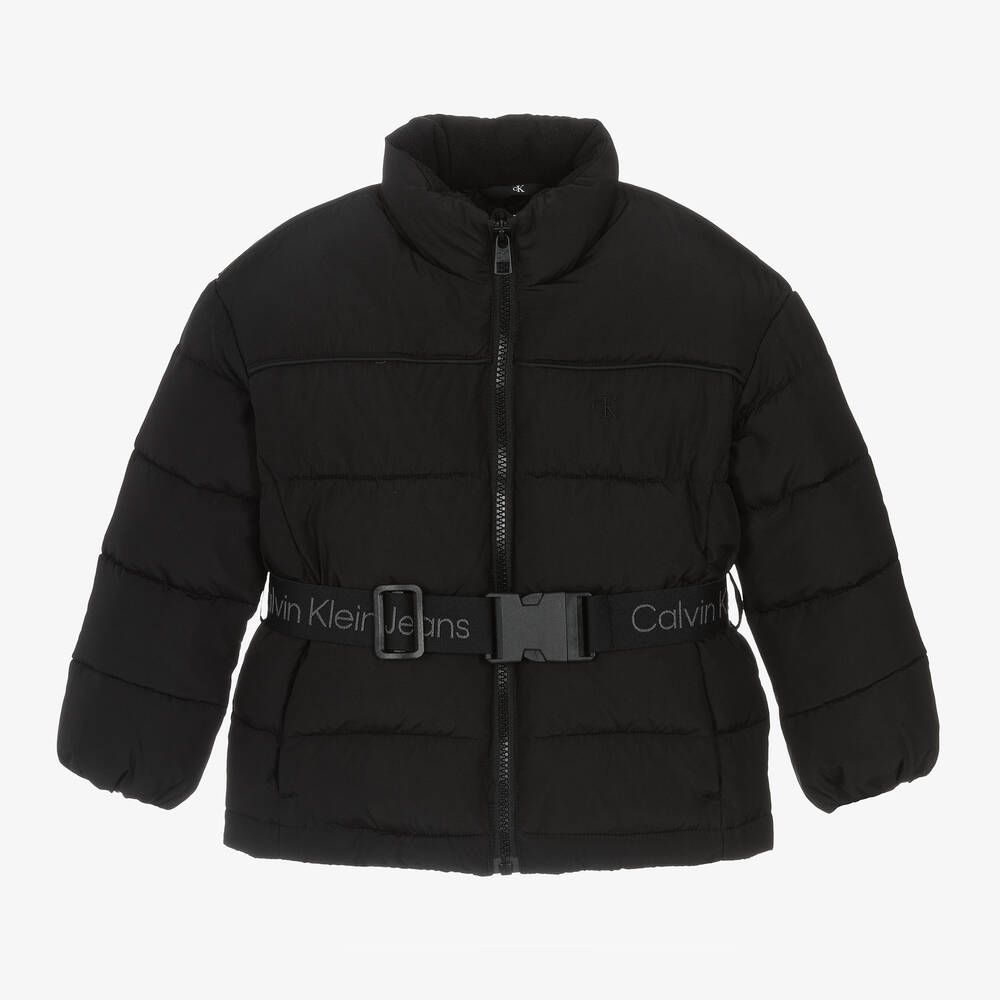 Calvin Klein - Girls Black Belted Puffer Jacket | Childrensalon