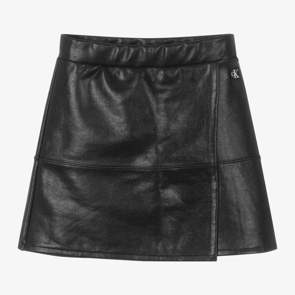 Calvin Klein - Girls Black Coated Wrap Skirt | Childrensalon