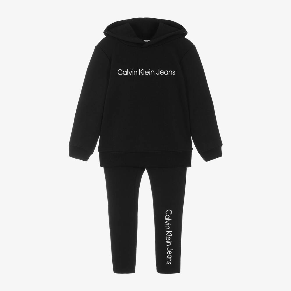 Calvin Klein - Girls Black Cotton Leggings Set | Childrensalon