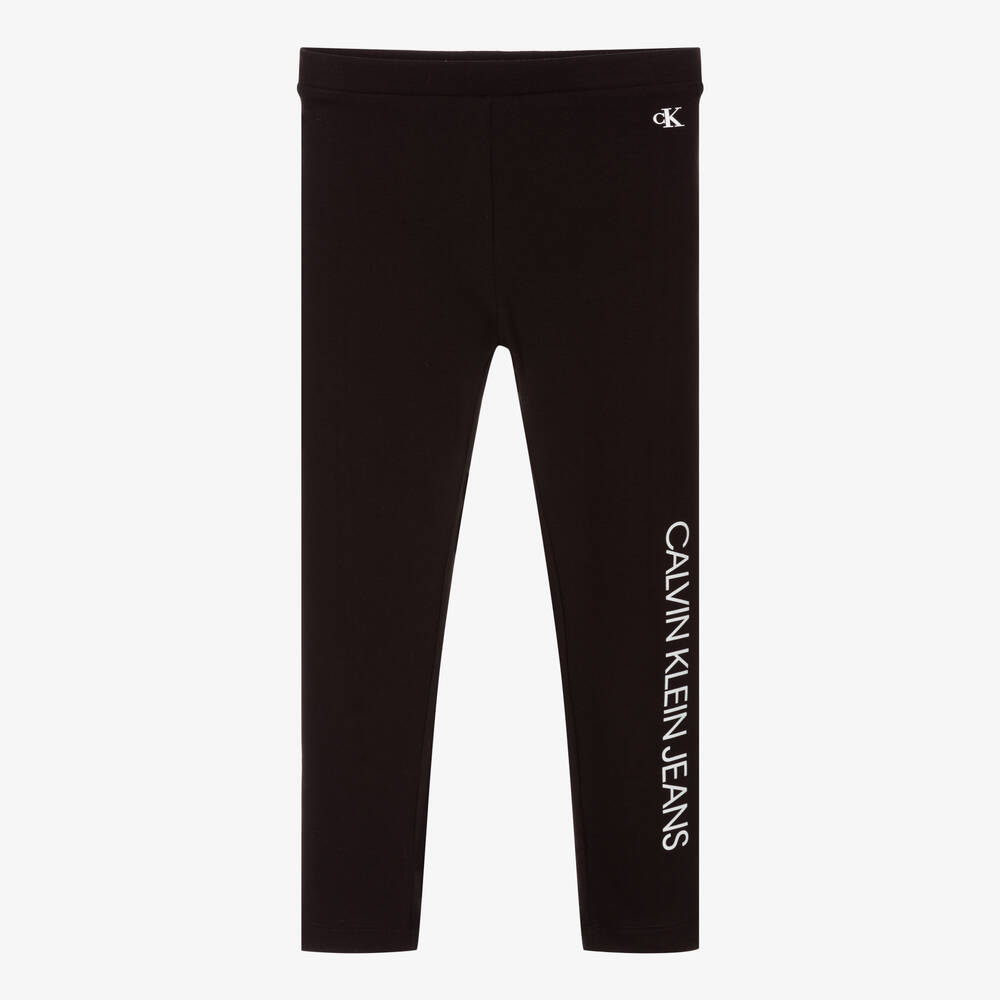 Calvin Klein Jeans - Girls Black Cotton Logo Leggings | Childrensalon