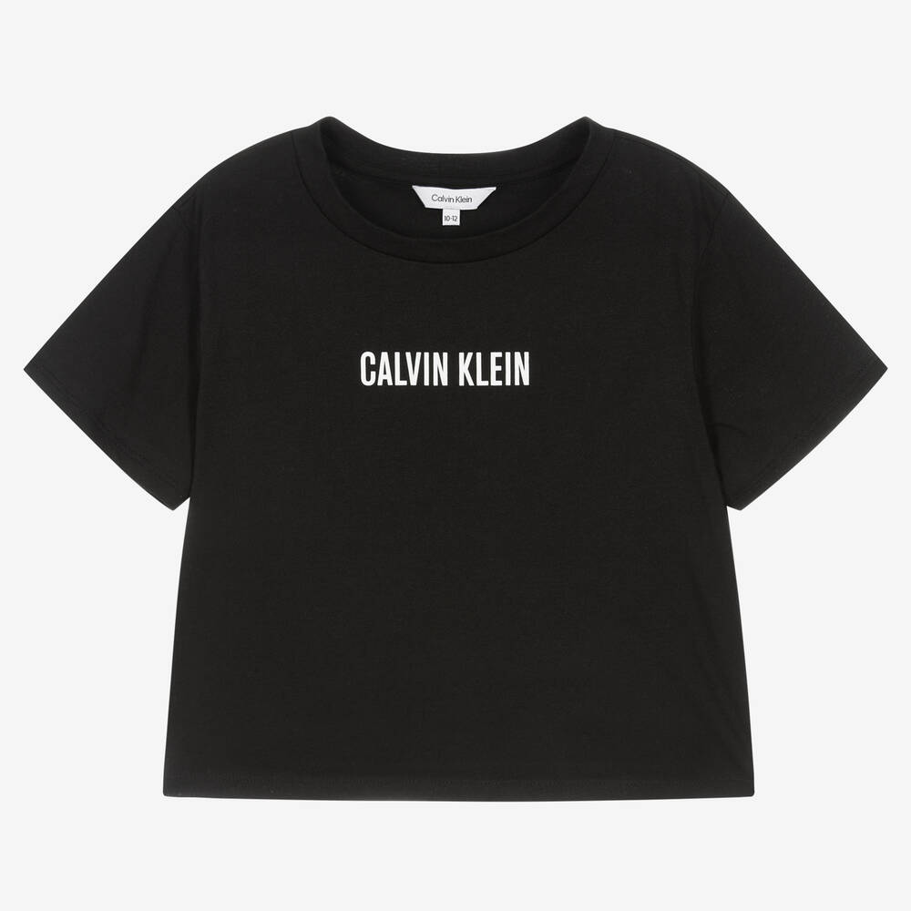 Calvin Klein - T-shirt court noir en coton fille | Childrensalon