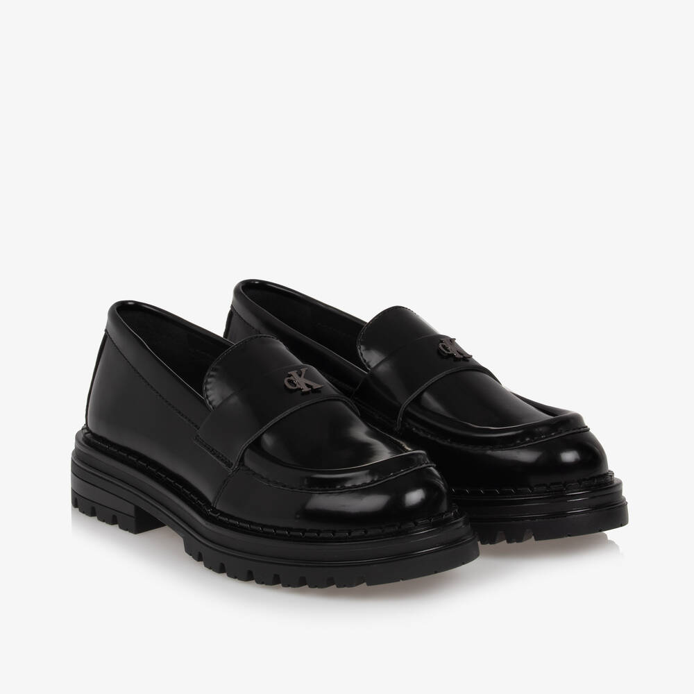 Calvin Klein Kids' Girls Black Faux Leather Loafers