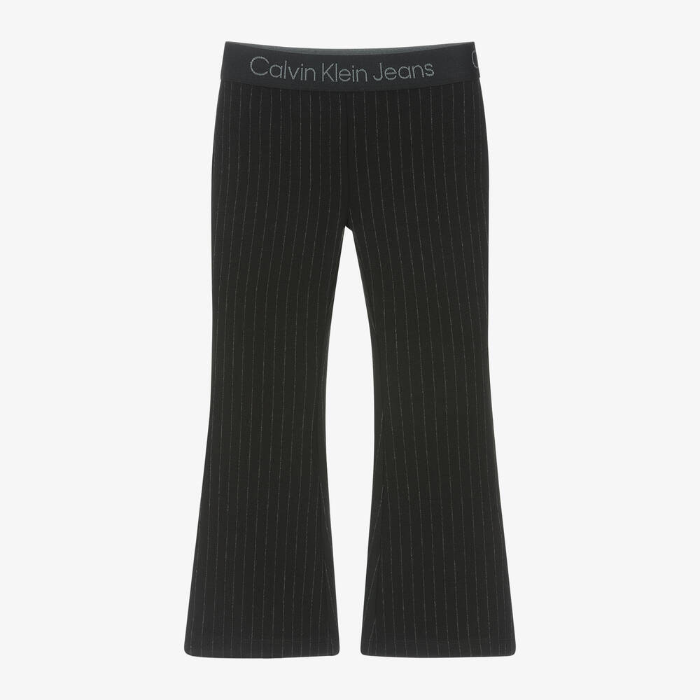 Calvin Klein - Girls Black Flared Pinstripe Trousers | Childrensalon