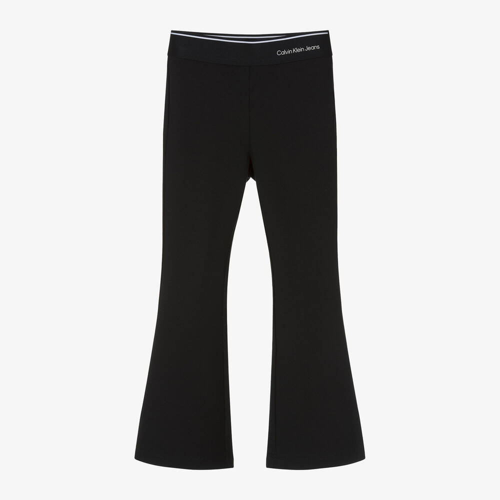 Shop Calvin Klein Girls Black Flared Viscose Trousers