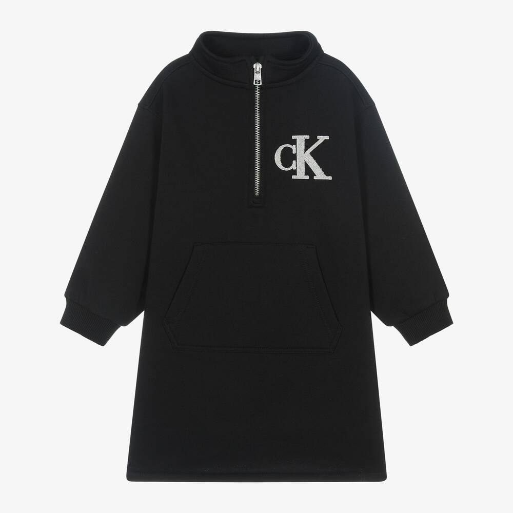 Calvin Klein - Girls Black Half Zip Sweatshirt Dress | Childrensalon