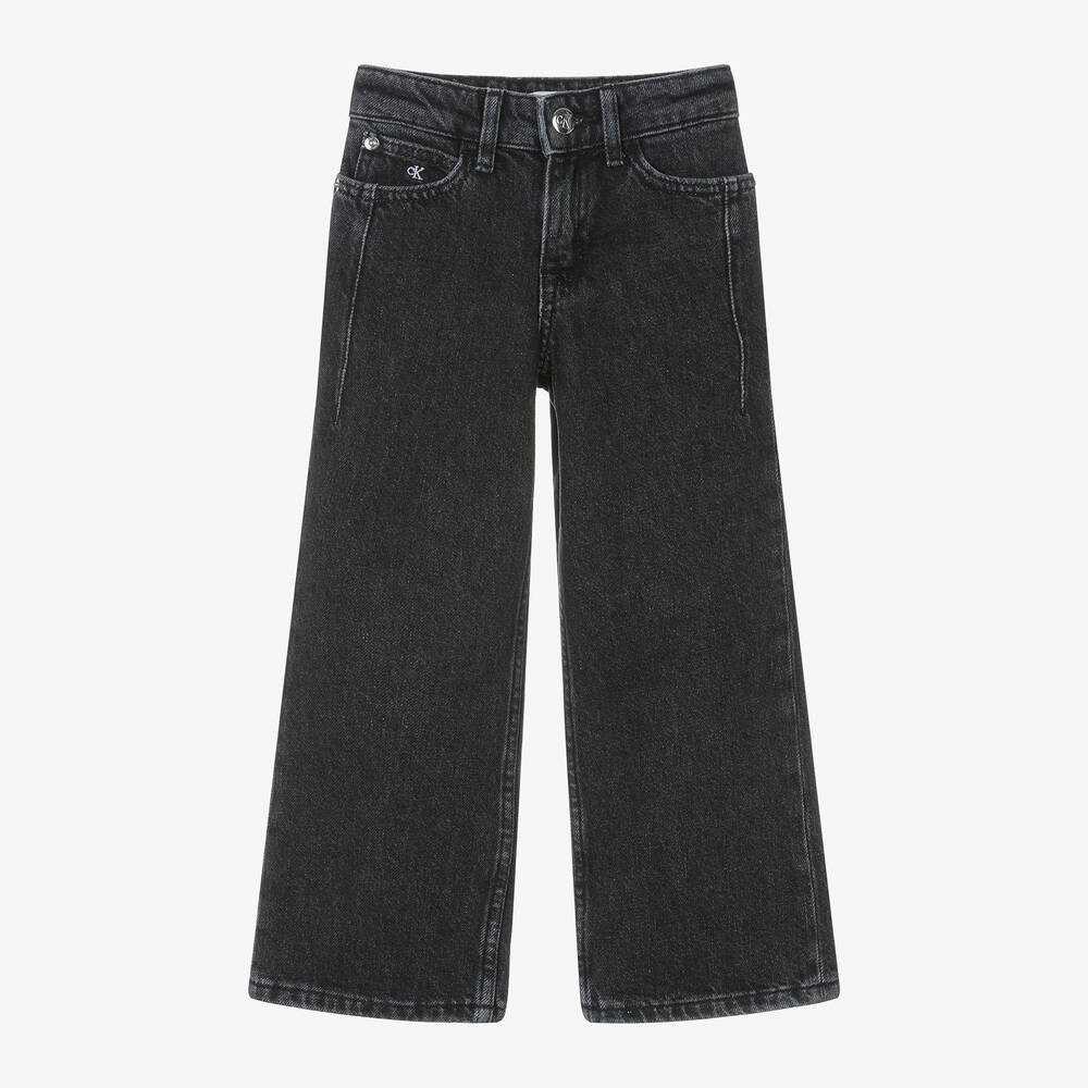 Calvin Klein - جينز بأرجل واسعة قطن دنيم لون أسود للبنات | Childrensalon