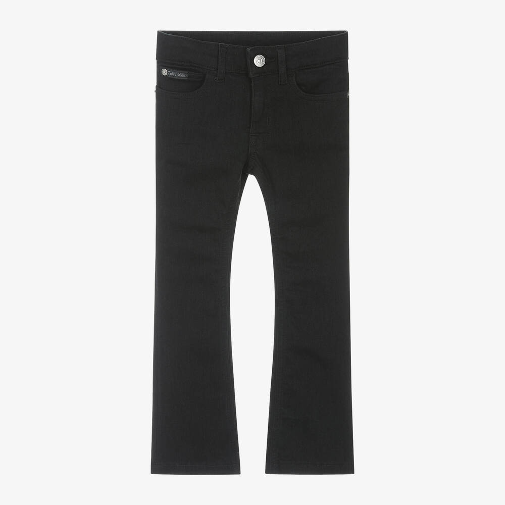 Calvin Klein - Girls Black Mid-Rise Flared Denim Jeans | Childrensalon