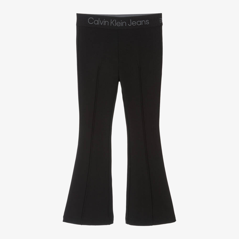 Calvin Klein - ليقنز بأرجل واسعة مزيج فيسكوز وجيرسي محبوك لون أسود للبنات  | Childrensalon