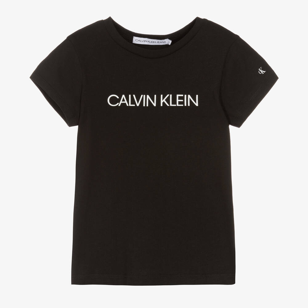 Calvin Klein Jeans - Girls Black Organic Cotton Logo T-Shirt | Childrensalon