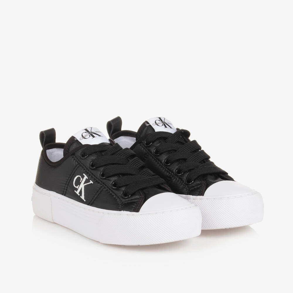 Shop Calvin Klein Girls Black Padded Lace-up Trainers
