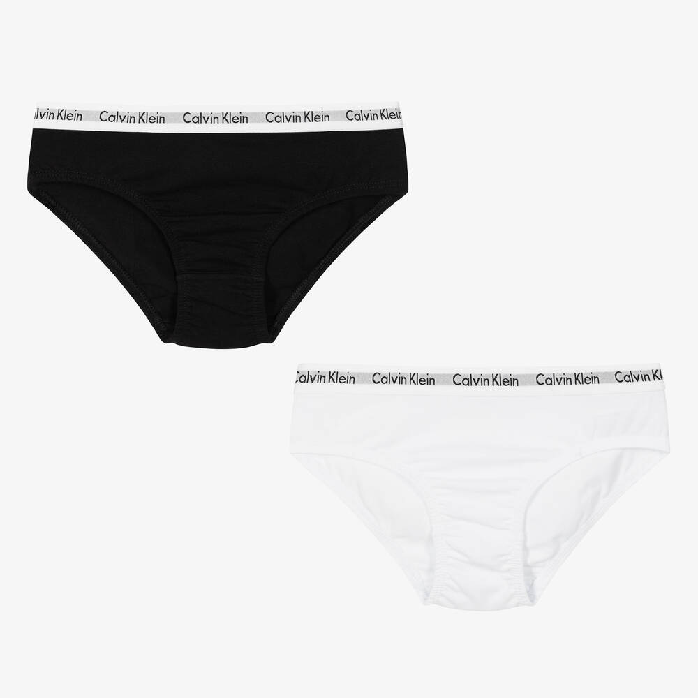 Calvin Klein - سروال داخلي قطن لون أبيض وأسود للبنات (عدد 2) | Childrensalon