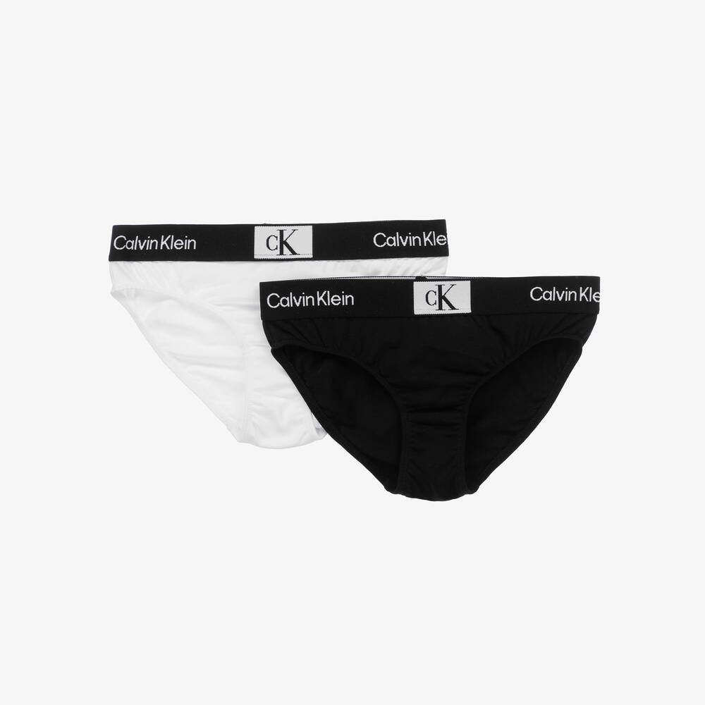 Calvin Klein - Girls Black & White Cotton Knickers (2 Pack)  | Childrensalon