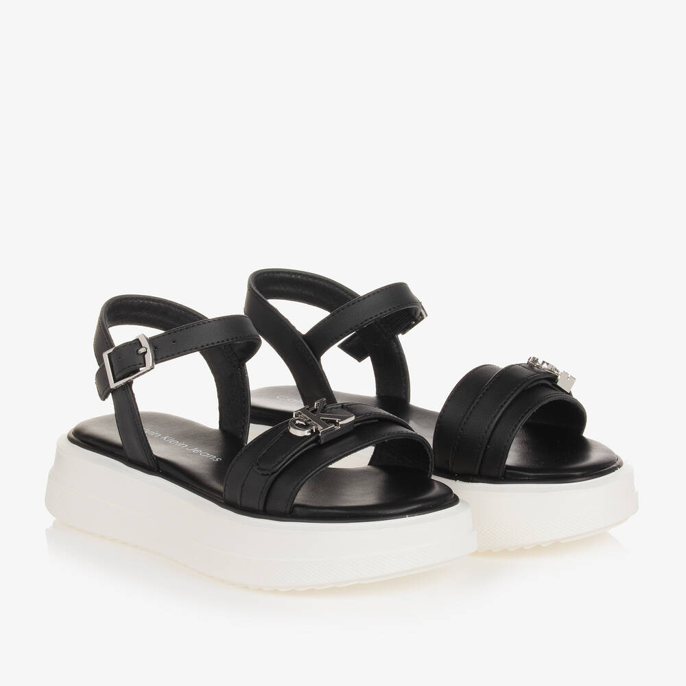 Calvin Klein - Girls Black & White Flatform Sandals | Childrensalon