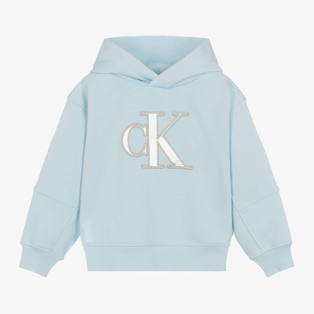 Calvin Klein - Sweat à capuche bleu en coton fille | Childrensalon