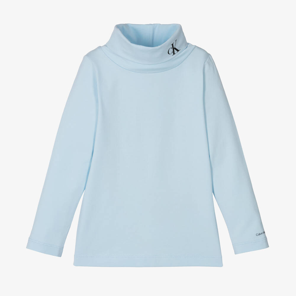 Calvin Klein - Haut bleu en coton col roulé fille | Childrensalon