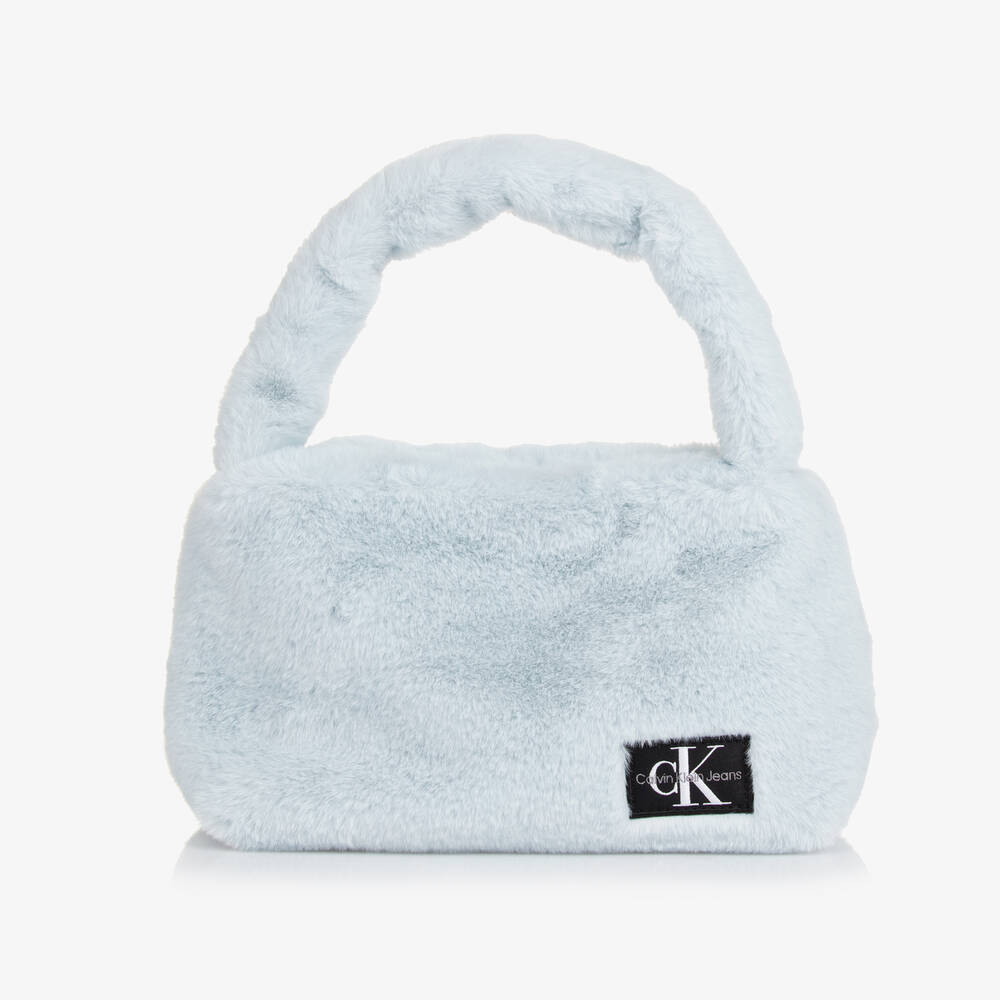 Calvin Klein - Girls Blue Faux Fur Handbag (23cm) | Childrensalon