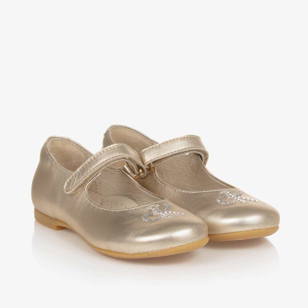 Calvin Klein - Girls Gold Leather Bar Shoes | Childrensalon