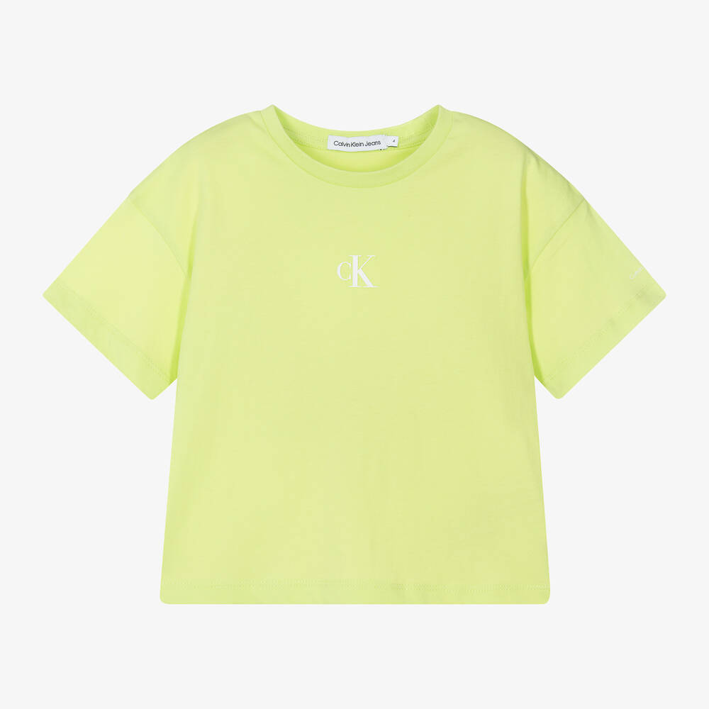 Calvin Klein - Girls Green Cotton T-Shirt | Childrensalon
