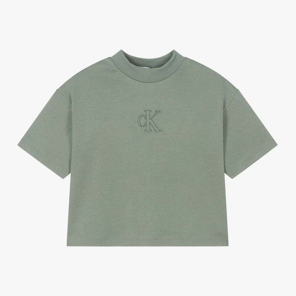 Calvin Klein Kids' Girls Green Cotton T-shirt In Neutral