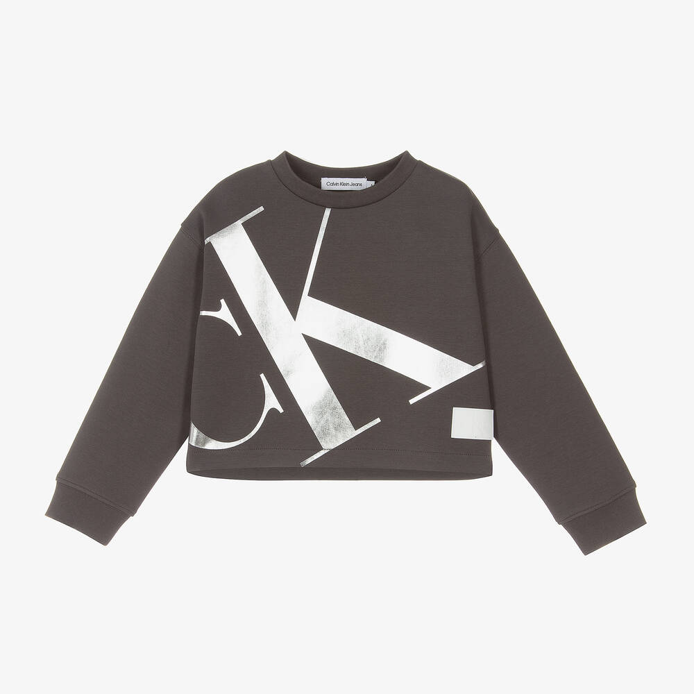 Calvin Klein - Серый свитшот с металлической монограммой для девочек | Childrensalon