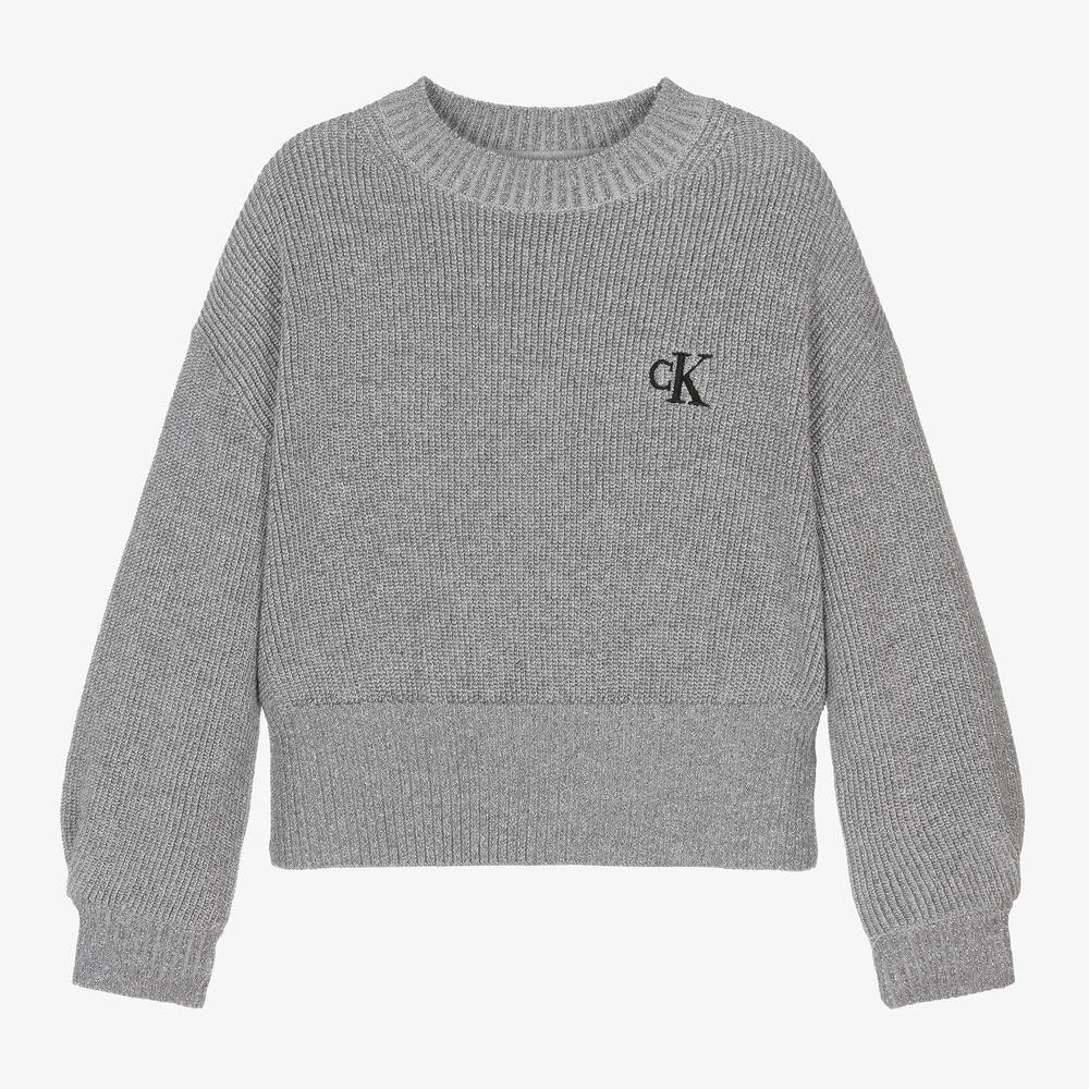 Calvin Klein - Girls Grey Sparkly Knitted Sweater | Childrensalon