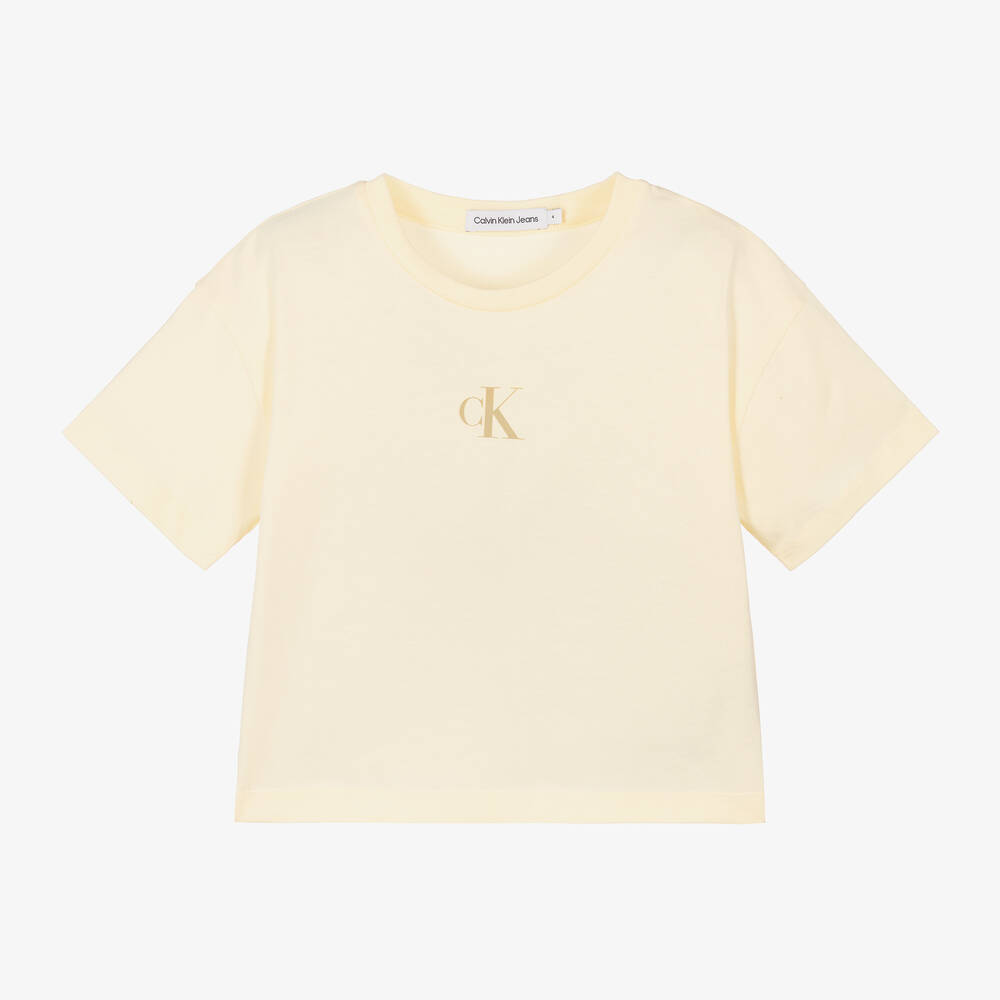 Calvin Klein Babies' Girls Ivory Ck Cotton T-shirt In Gold
