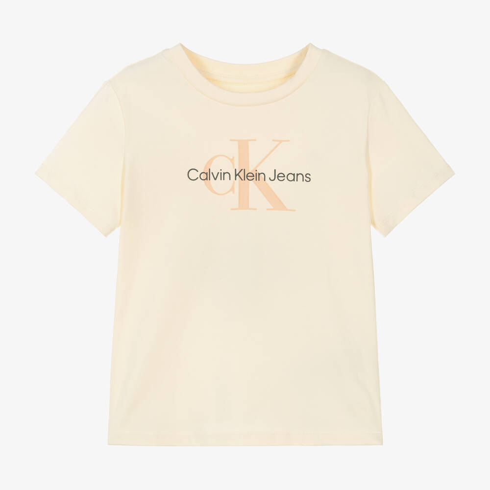 Shop Calvin Klein Girls Ivory Ck Cotton T-shirt