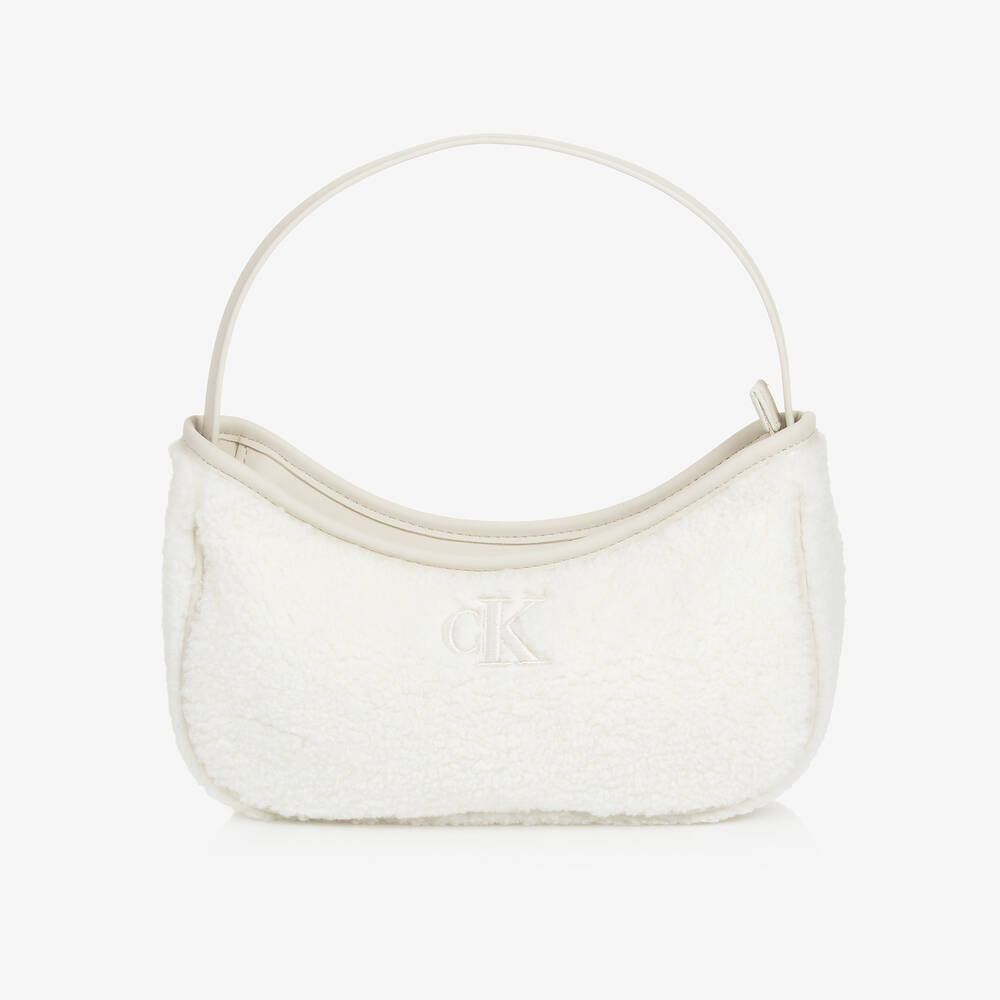 Calvin Klein - Girls Ivory Sherpa Fleece Handbag (23cm) | Childrensalon