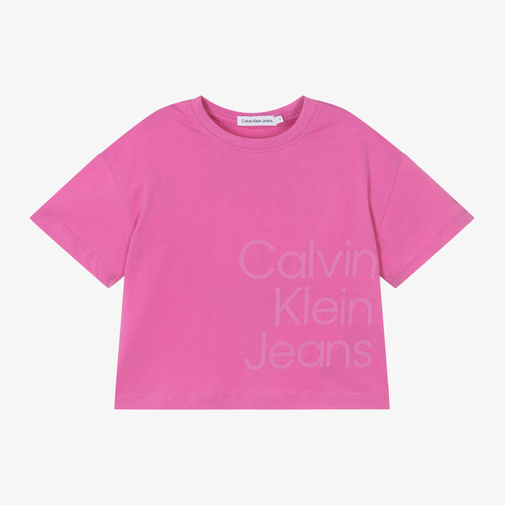 Calvin Klein - Girls Magenta Pink Cotton T-Shirt | Childrensalon