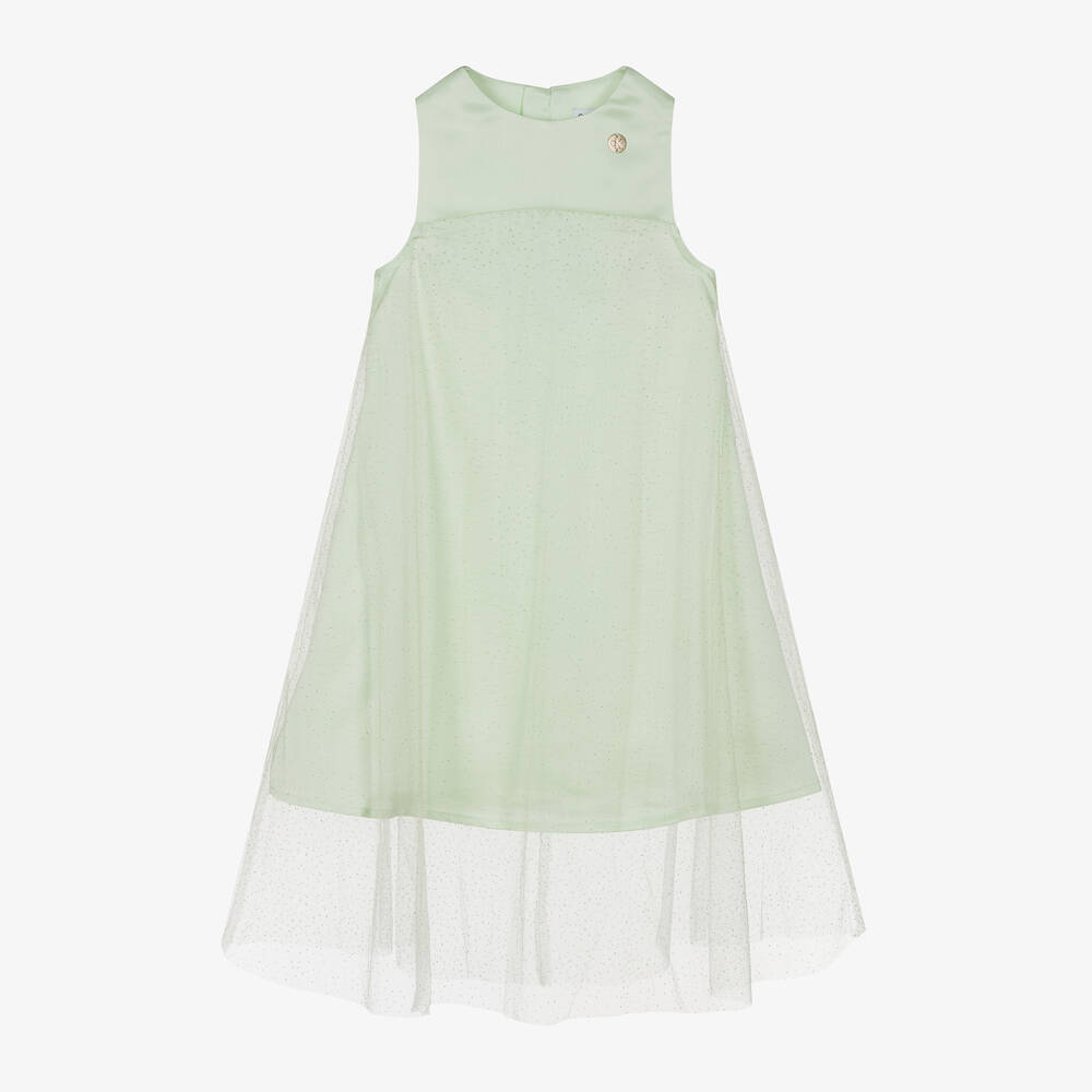 Calvin Klein - Мятно-зеленое платье из атласа и тюля с блесками для девочек | Childrensalon