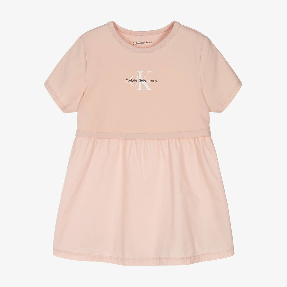 Calvin Klein - فستان أطفال بناتي قطن جيرسي لون زهري فاتح | Childrensalon