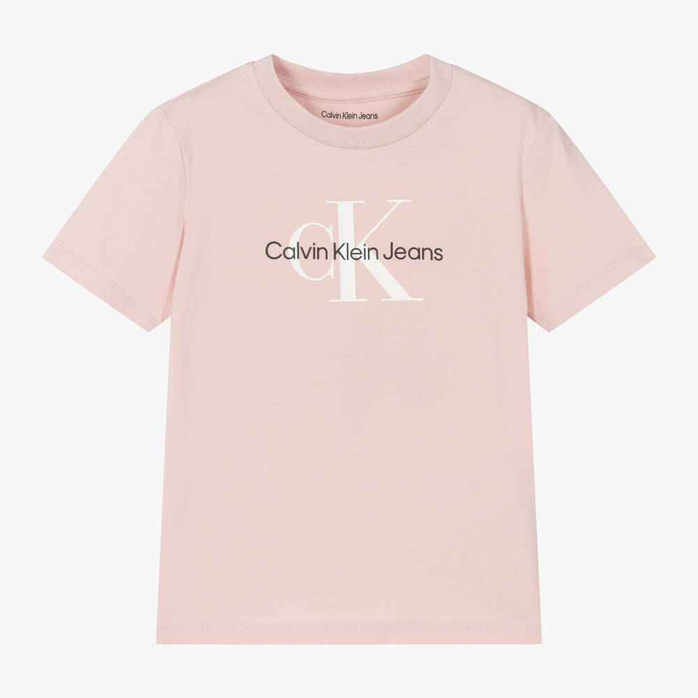 Calvin Klein - Girls Pale Pink Cotton T-Shirt | Childrensalon