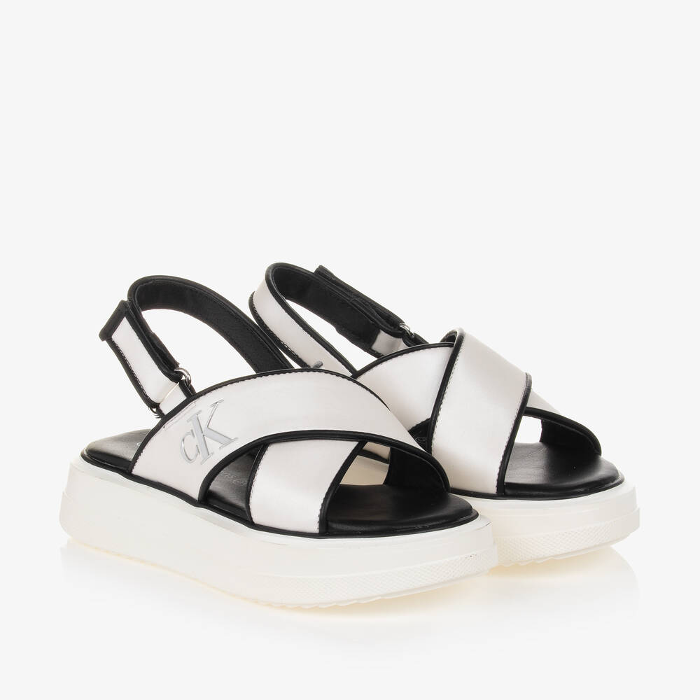 Calvin Klein - Girls Pearlescent White Velcro Sandals | Childrensalon