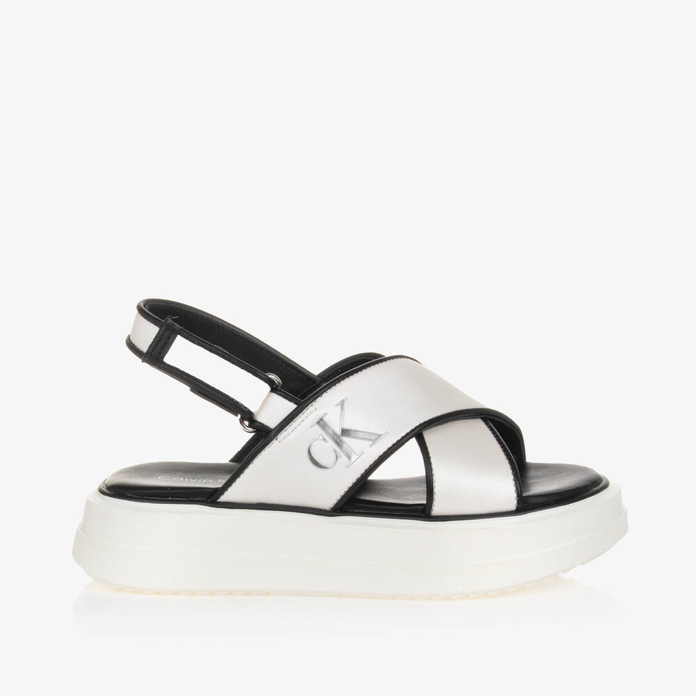 Shop Calvin Klein Girls Pearlescent White Velcro Sandals