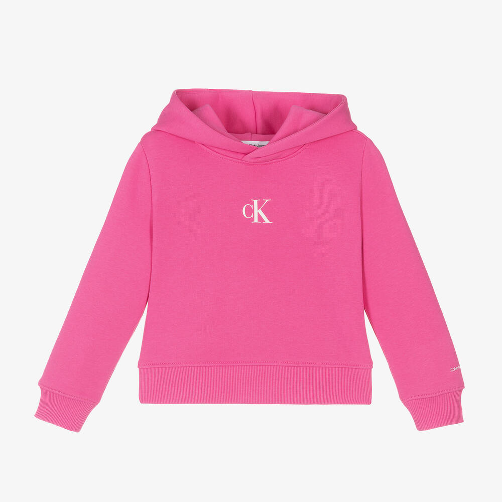Calvin Klein - Girls Pink Cotton Hoodie | Childrensalon