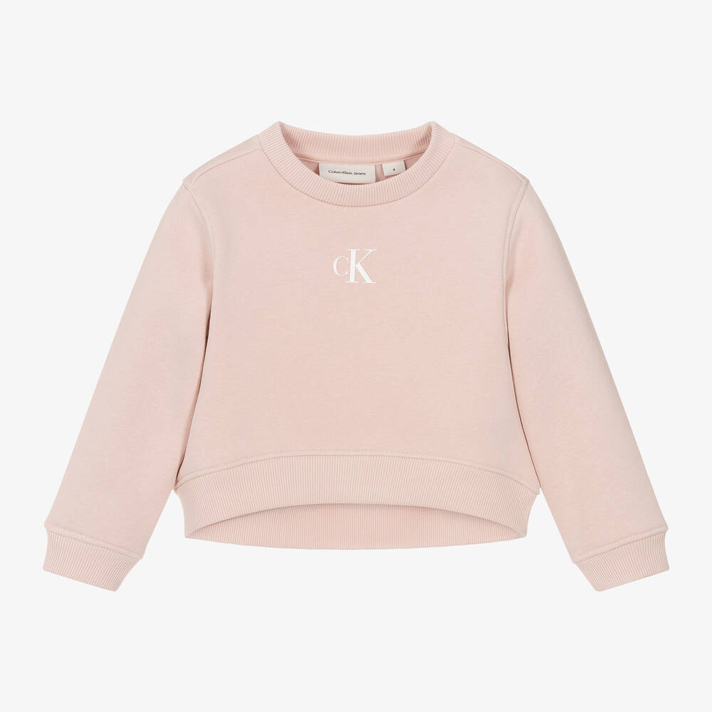 Calvin Klein - Girls Pink Cotton Sweatshirt | Childrensalon