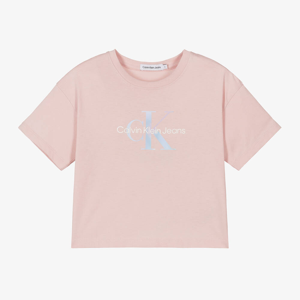 Calvin Klein - Girls Pink Cotton T-Shirt | Childrensalon
