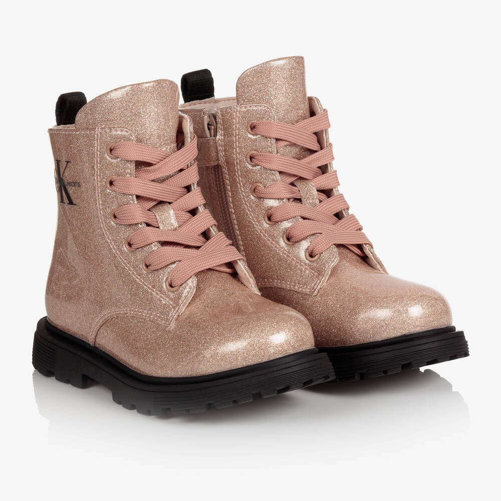 Calvin Klein Jeans - Girls Pink Faux Leather Boots | Childrensalon