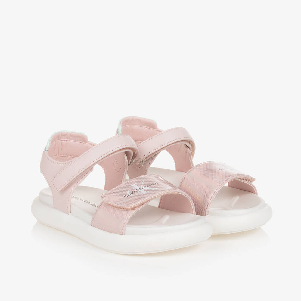 Calvin Klein - Girls Pink Iridescent Sandals | Childrensalon