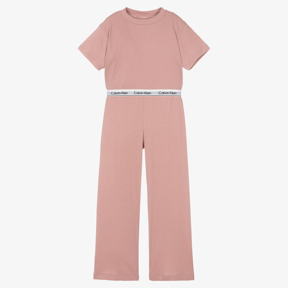Calvin Klein - Girls Pink Modal & Cotton Jersey Pyjamas | Childrensalon