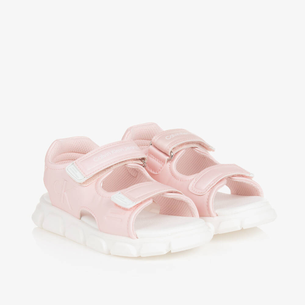 Calvin Klein - Girls Pink Satin Sandals | Childrensalon