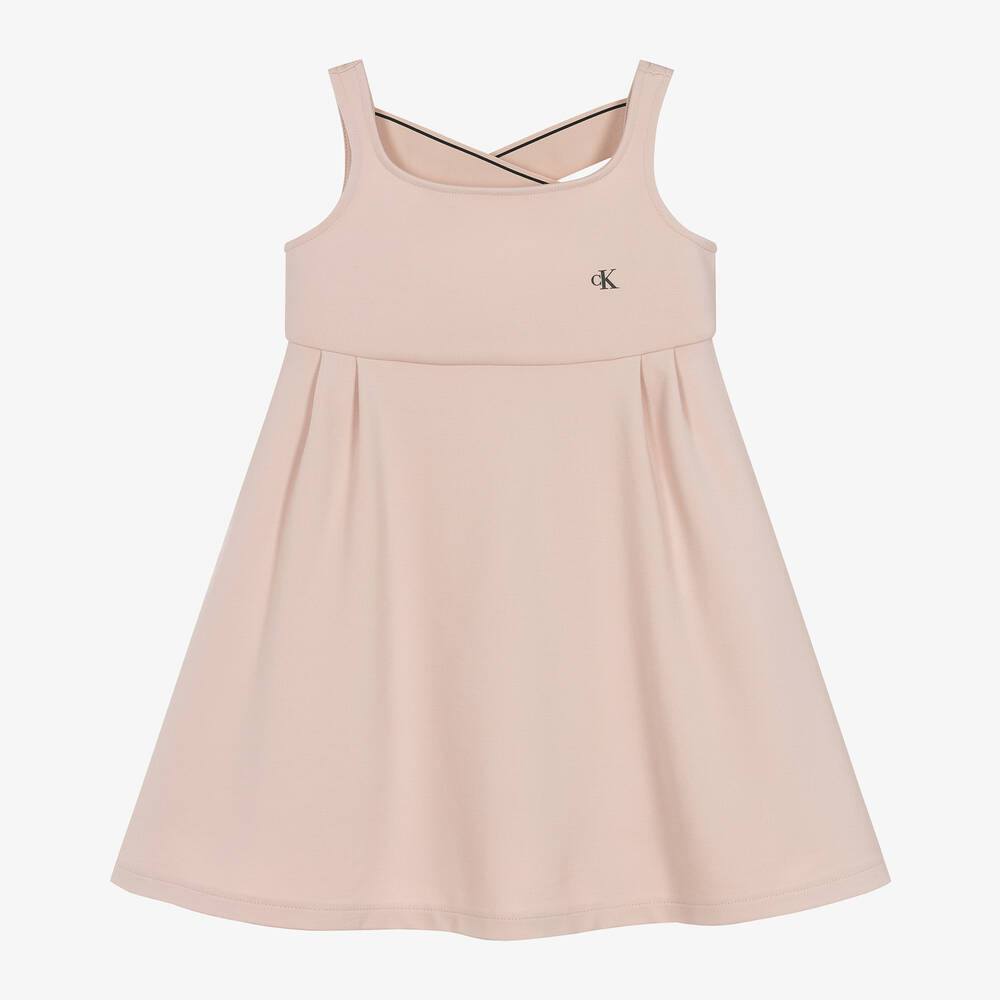 Calvin Klein - Girls Pink Viscose Monogram Dress | Childrensalon