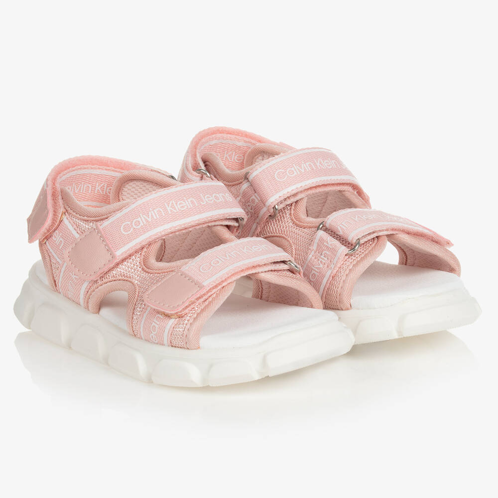 Calvin Klein Jeans Est.1978 Kids' Girls Pink & White Woven Logo Sandals