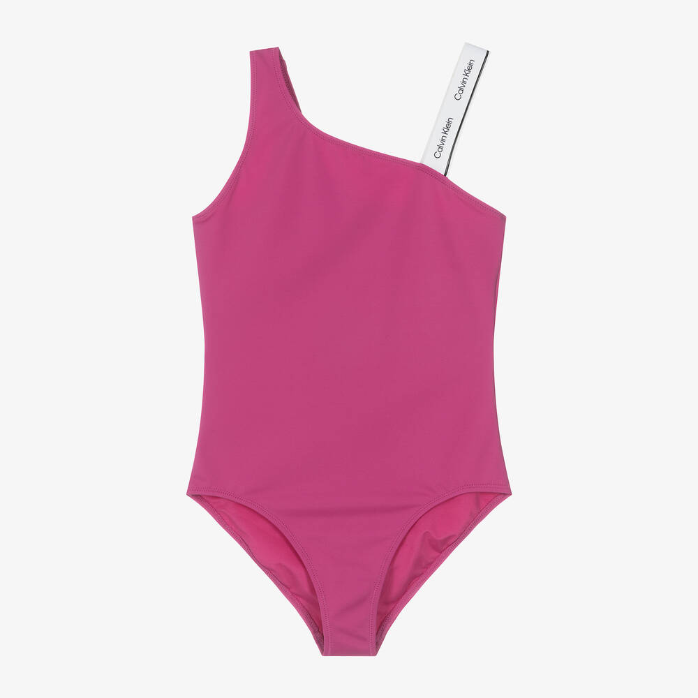 Calvin Klein - Girls Purple Asymmetric Swimsuit | Childrensalon