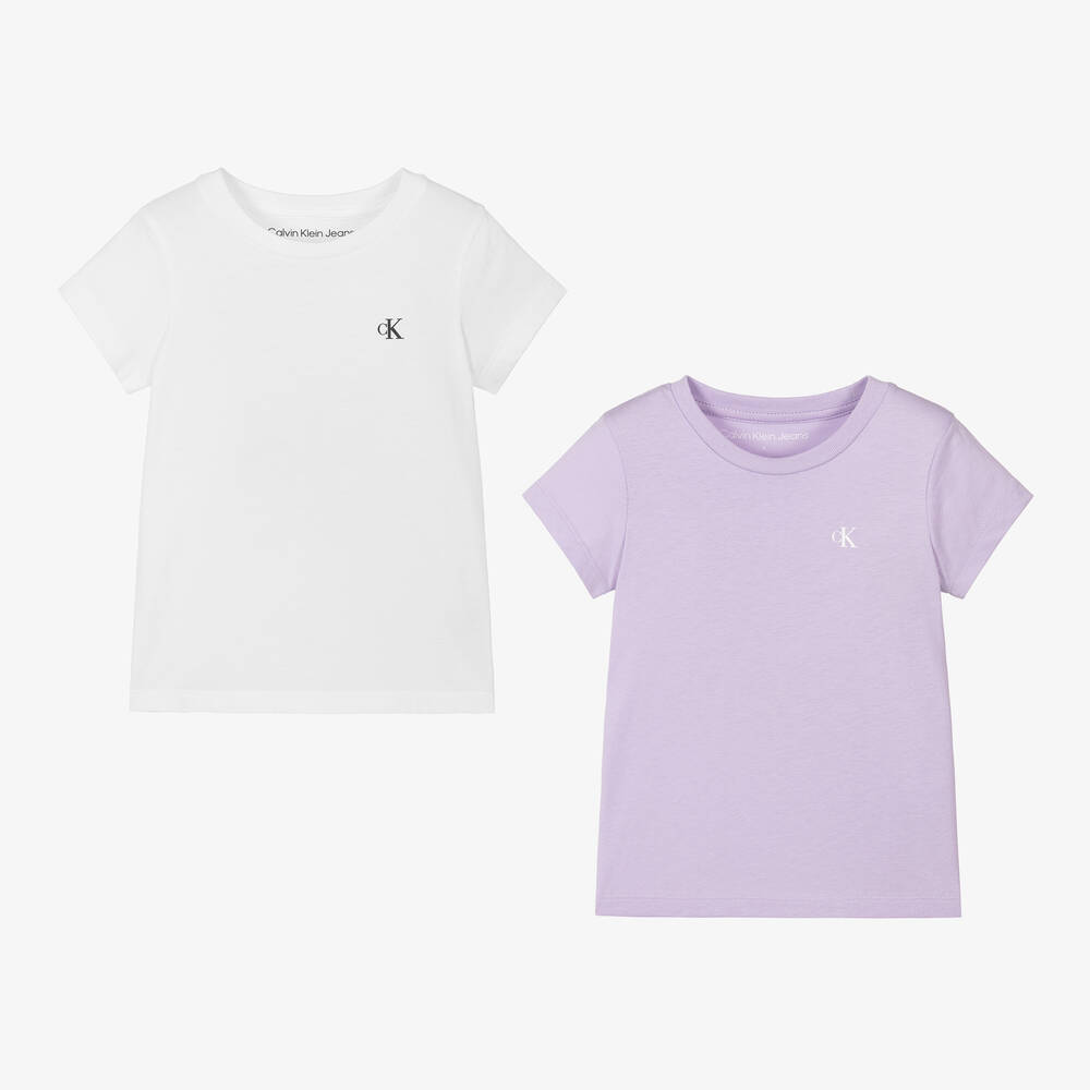 Calvin Klein Babies' Girls Purple & White Cotton T-shirts (2 Pack)